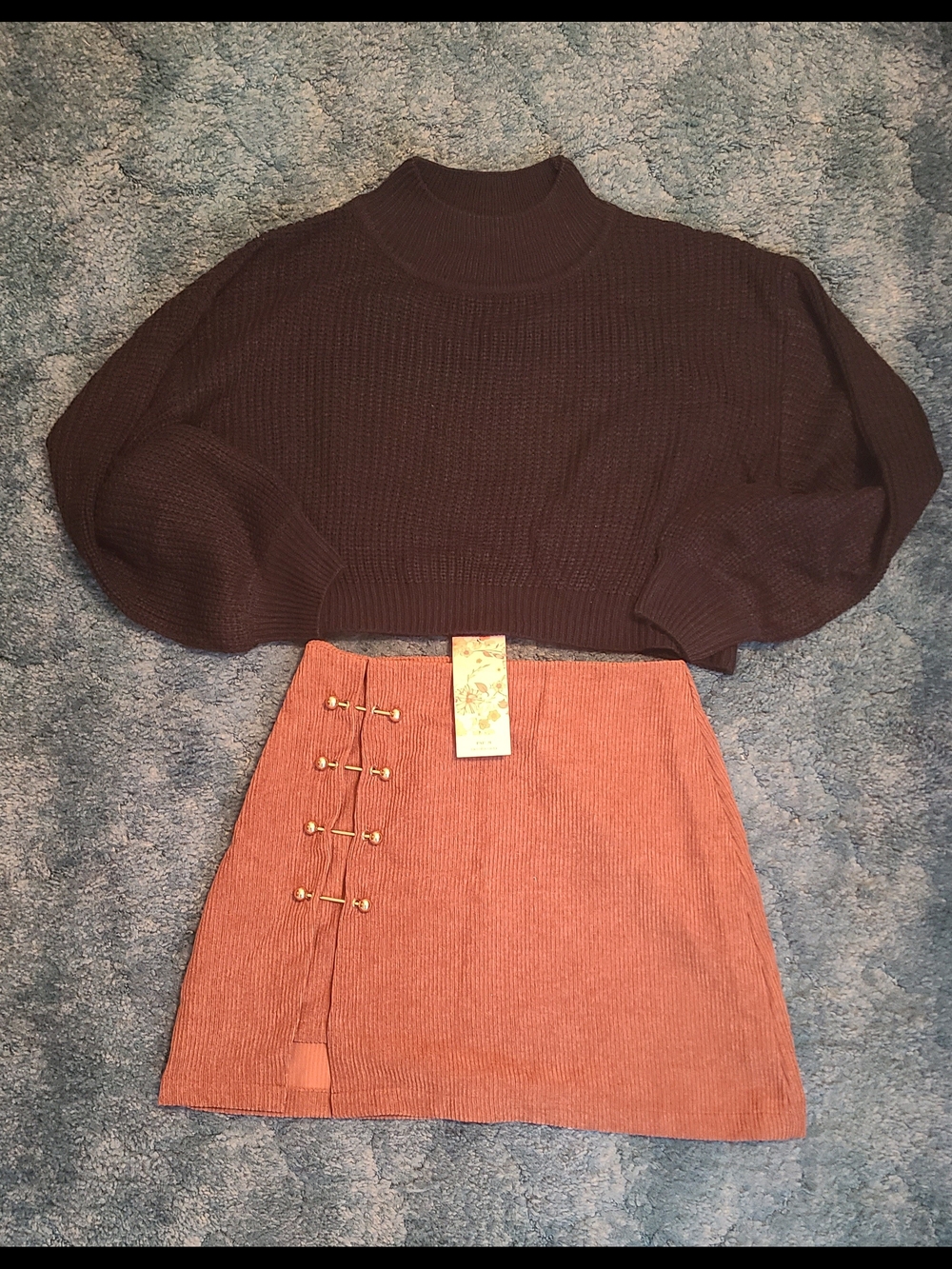 Corduroy Mini Skirt with Decorative Buttons - BROWN Outfit